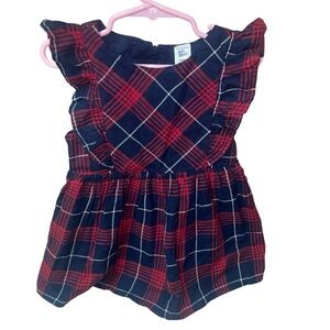 Oshkosh B'Gosh Sleeveless Navy & Red Plaid Dress Girls Size 24 Months Christmas